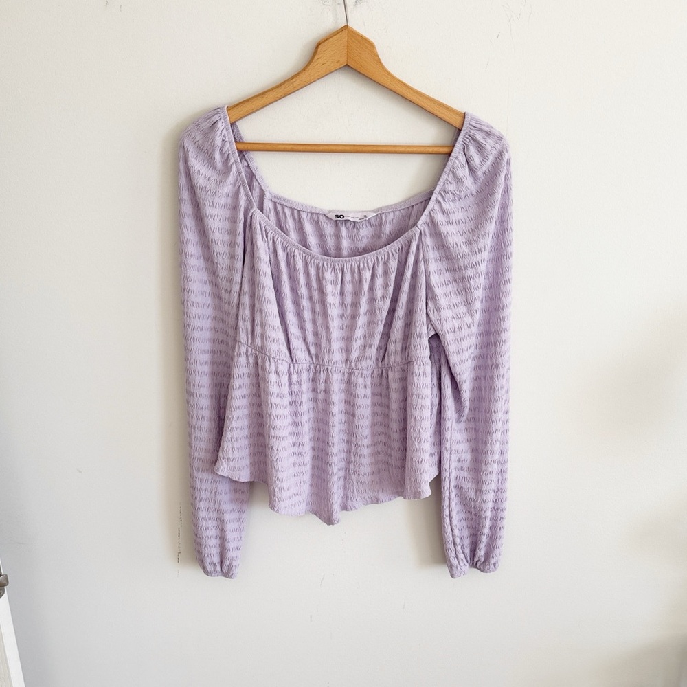 SO lavender purple boho long sleeve square neck flowy feminine top